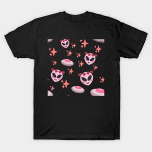 pink alien and ufo pattern T-Shirt